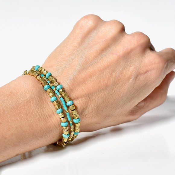 18k Vermeil Set Of Three Turquoise Stretch Bracelet - Picture 3 of 4